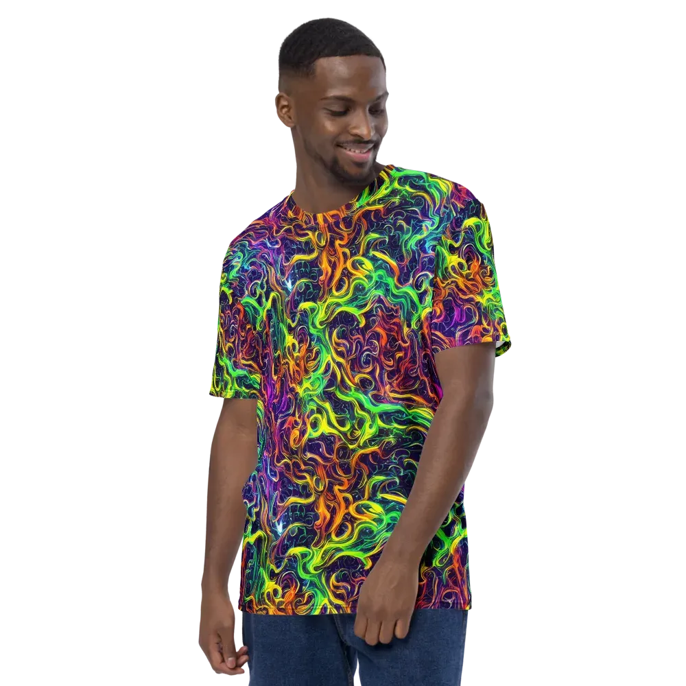 Liquid Fireworks on Men's Crew Neck T-Shirt — Left