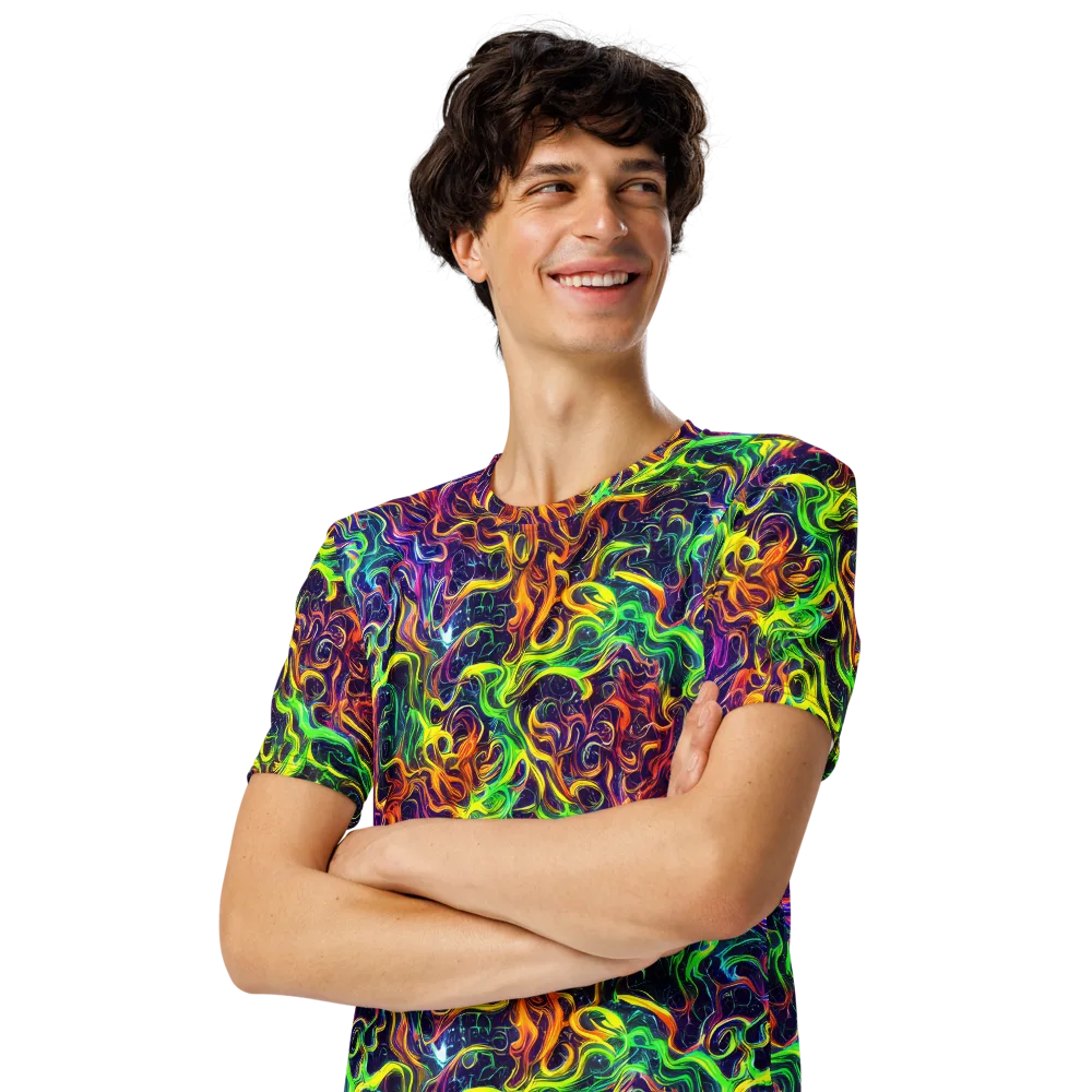 Liquid Fireworks on Men's Crew Neck T-Shirt — Left Front