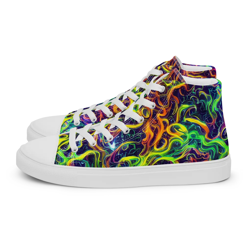 Liquid Fireworks on Men's High Top Canvas Shoes — Left
