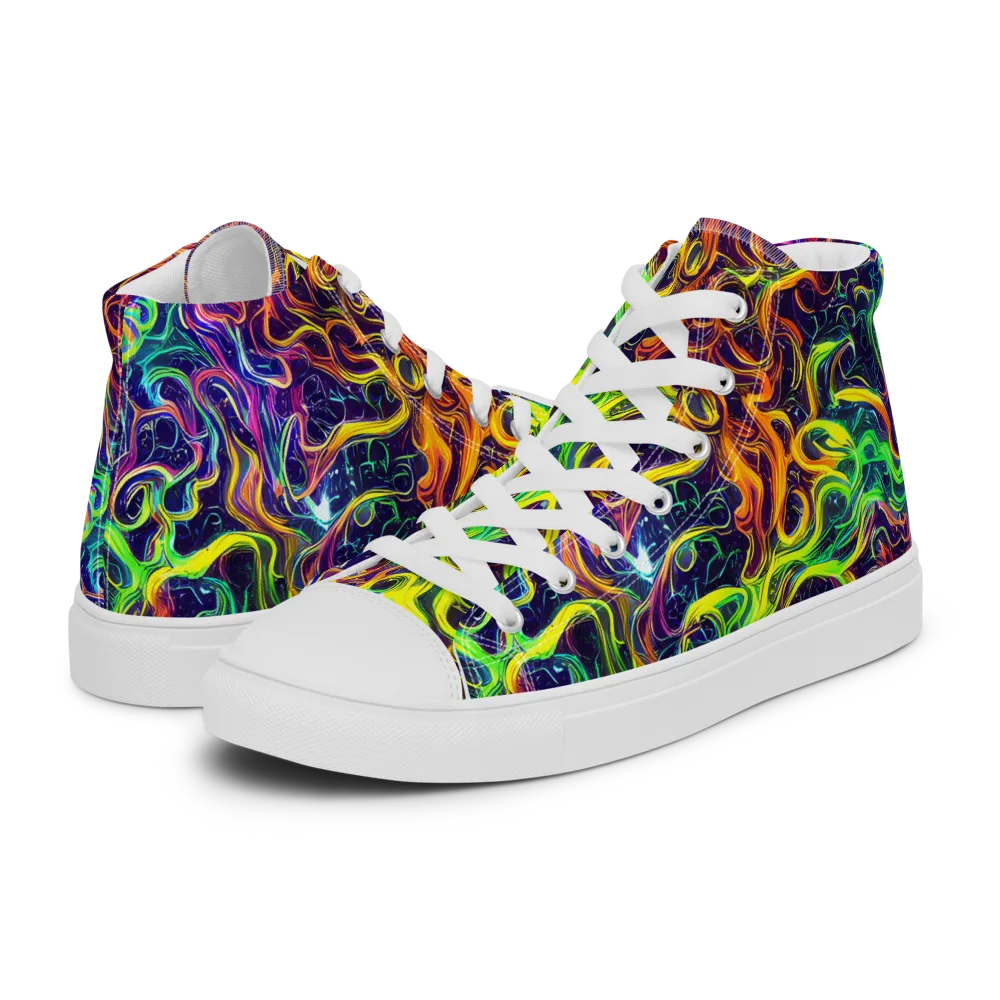 Liquid Fireworks on Men's High Top Canvas Shoes — Left
