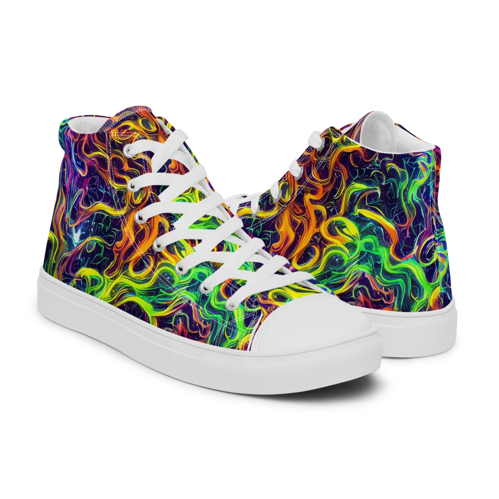 Liquid Fireworks on Men's High Top Canvas Shoes — Right
