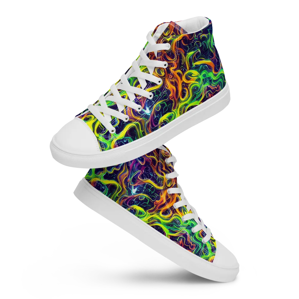 Liquid Fireworks on Men's High Top Canvas Shoes — Front