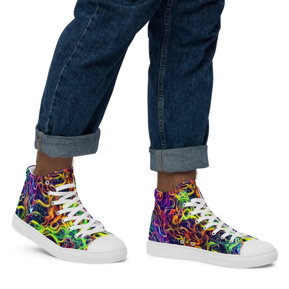 Liquid Fireworks on Men's High Top Canvas Shoes — Right