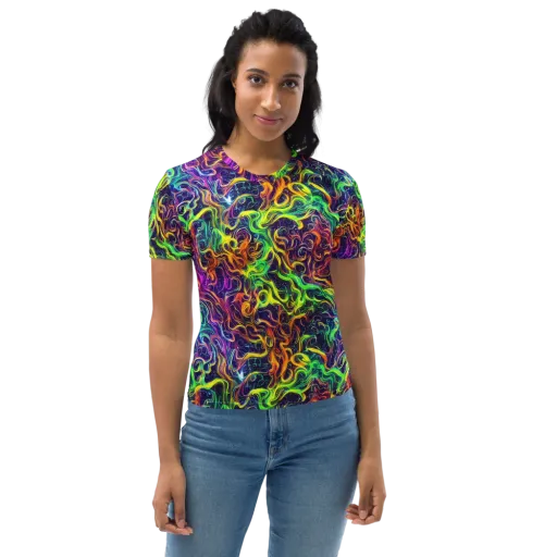 Liquid Fireworks on a Women's Crew Neck T-Shirt