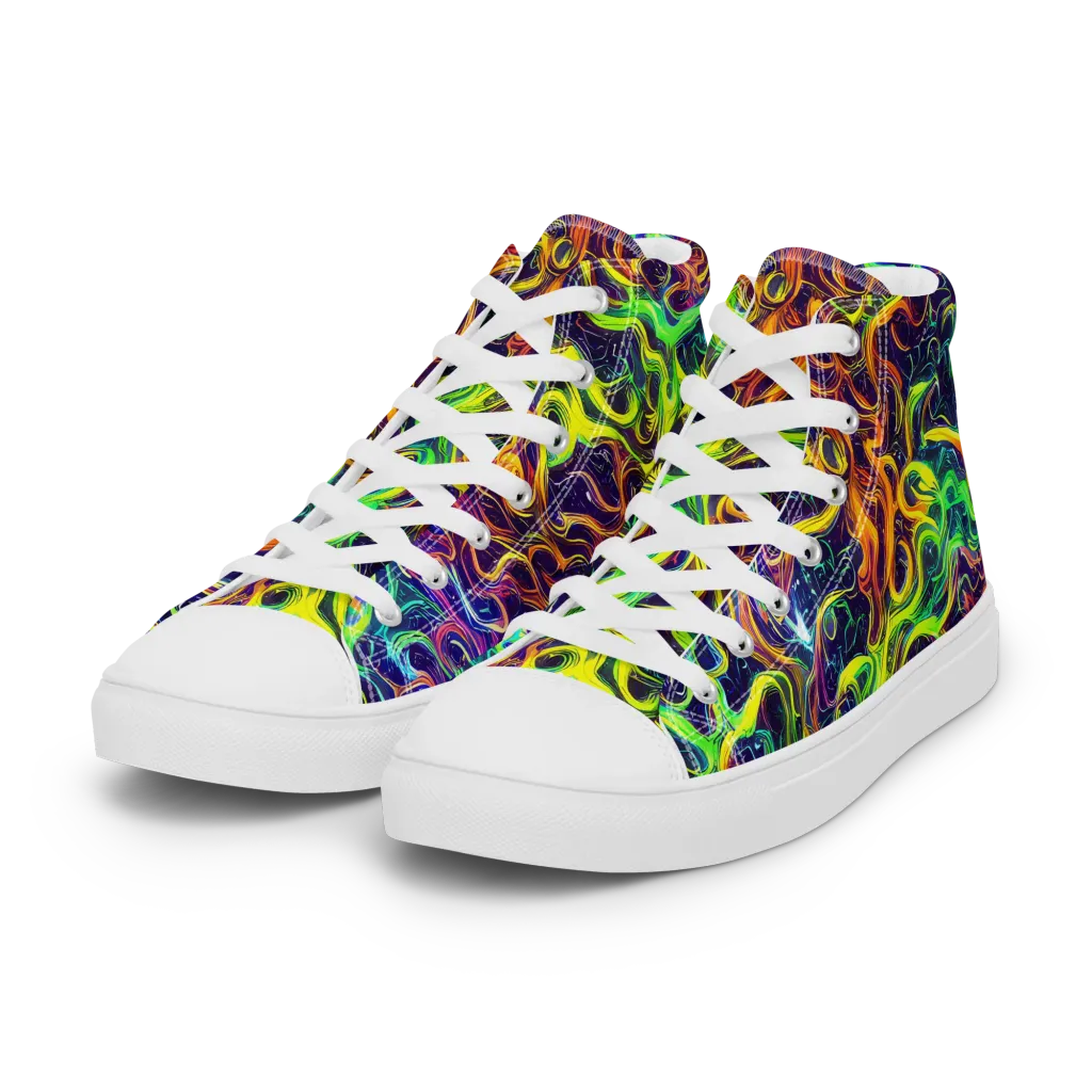 Liquid Fireworks on Women's High Top Canvas Shoes — Left Front