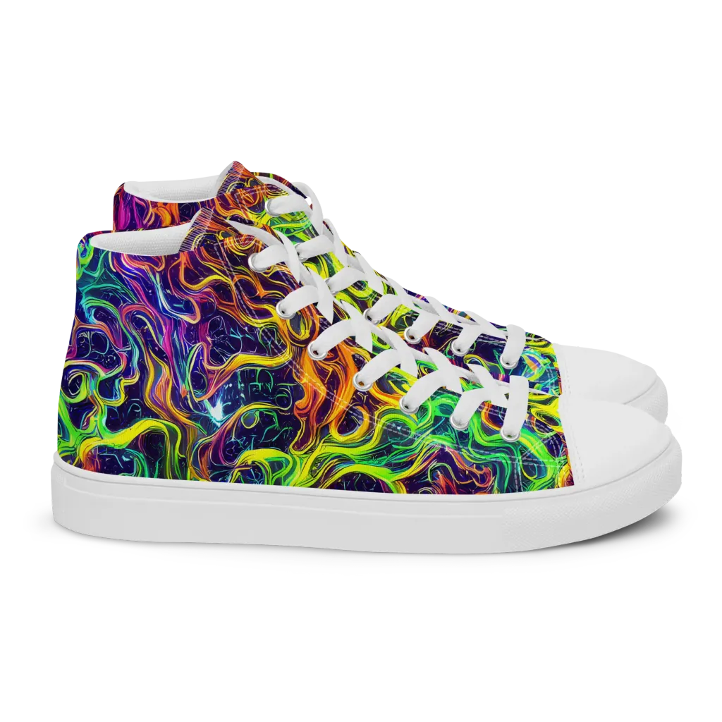 Liquid Fireworks on Women's High Top Canvas Shoes — Right