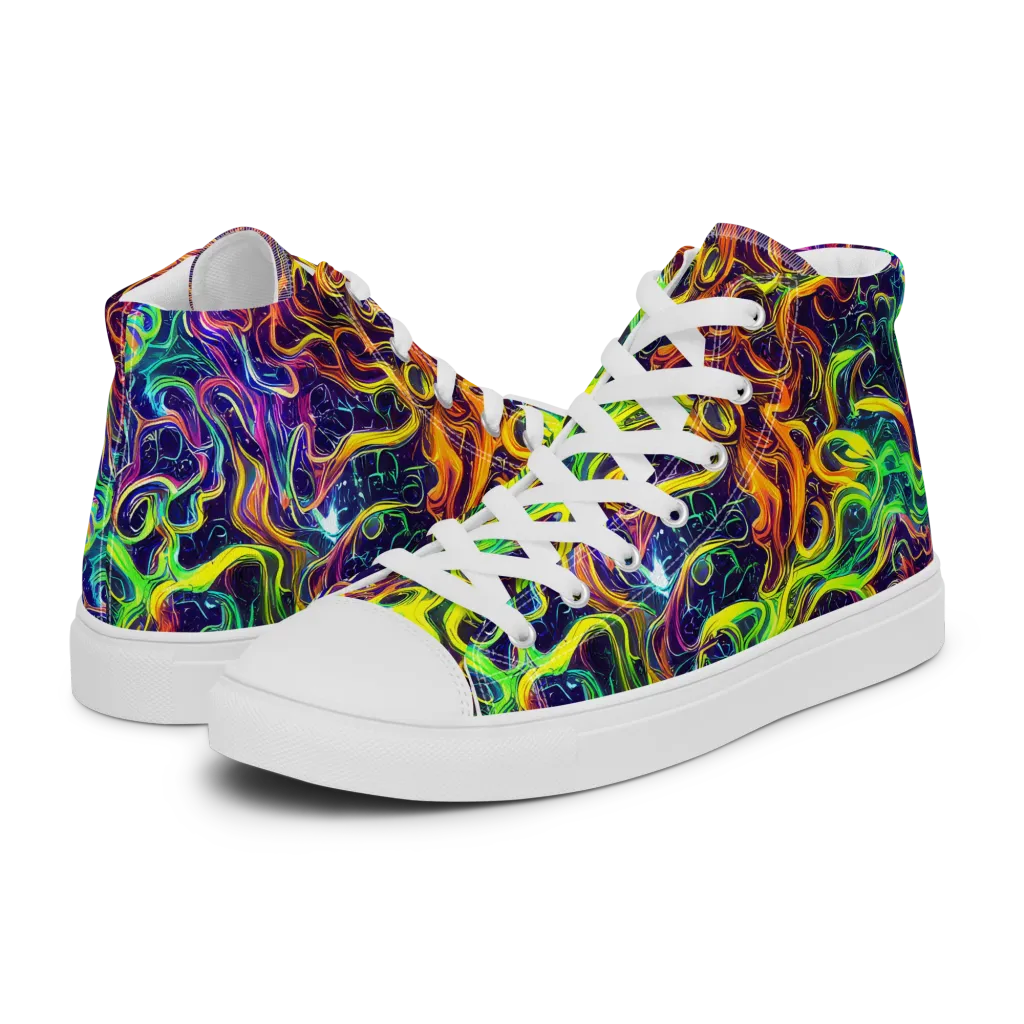 Liquid Fireworks on Women's High Top Canvas Shoes — Left