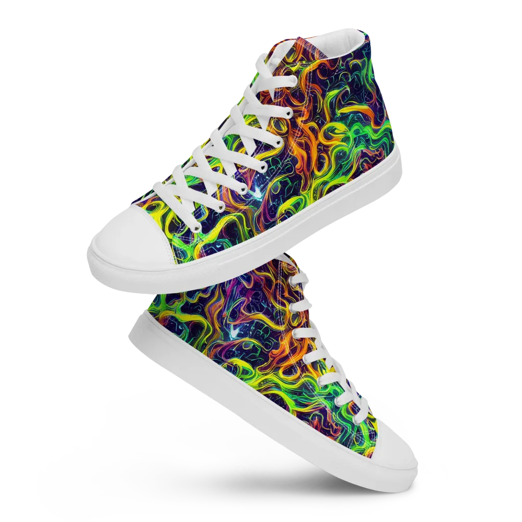Liquid Fireworks on Women's High Top Canvas Shoes — Front