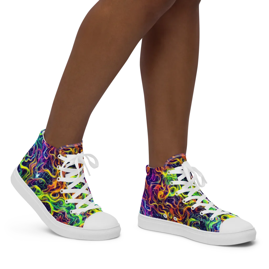 Liquid Fireworks on Women's High Top Canvas Shoes — Right