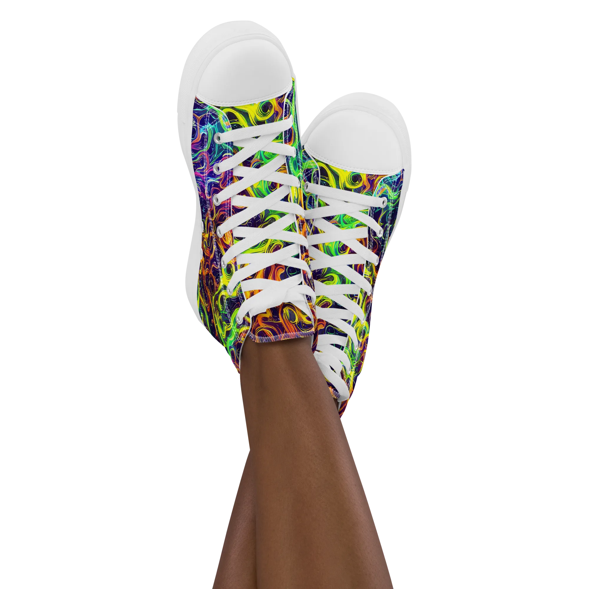 Liquid Fireworks on Women's High Top Canvas Shoes — Front
