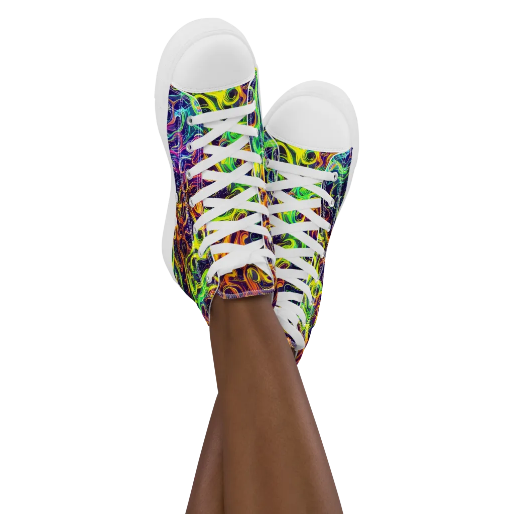 Liquid Fireworks on Women's High Top Canvas Shoes — Front