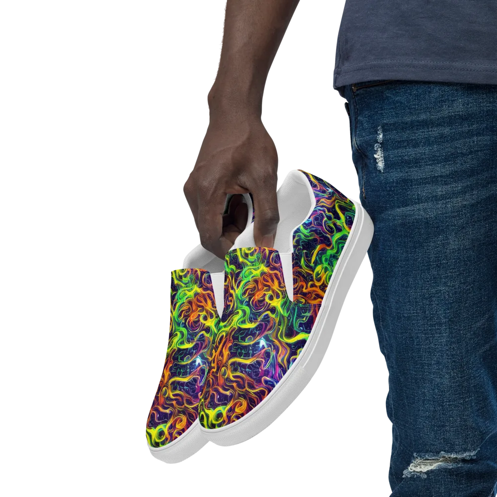 Liquid Fireworks on Men's Slip-On Canvas Shoes — Left Front