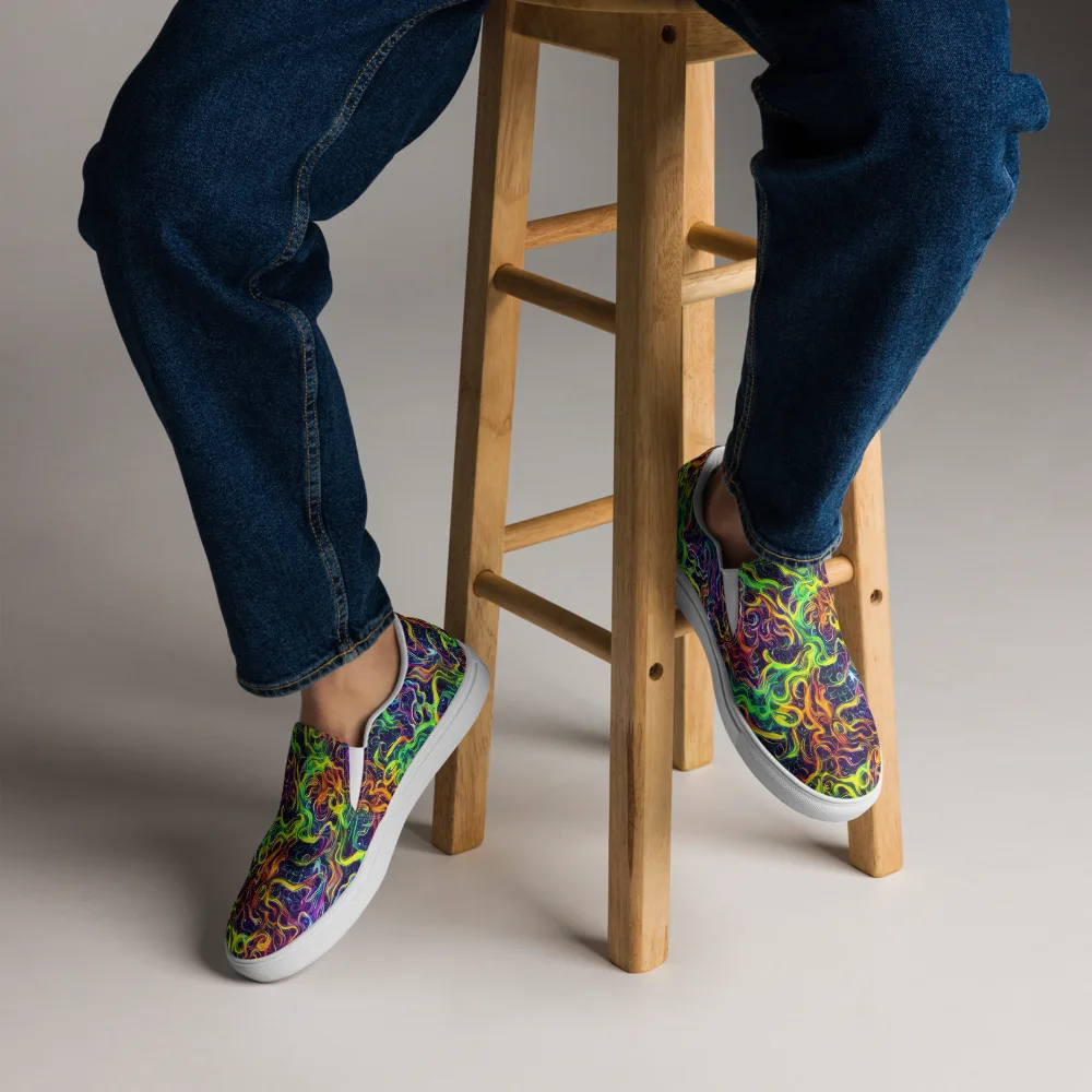 Liquid Fireworks on Men's Slip-On Canvas Shoes — Front
