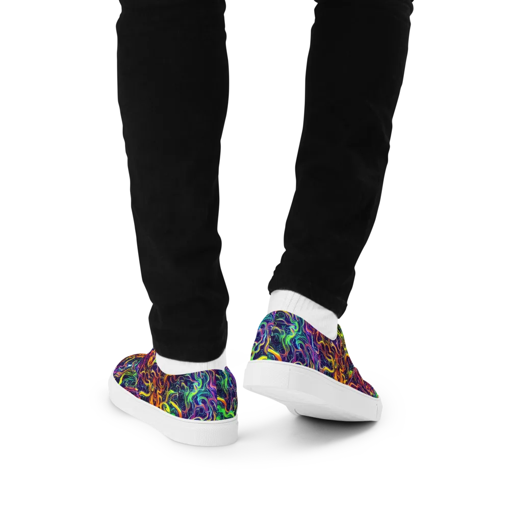 Liquid Fireworks on Men's Lace-Up Canvas Shoes — Back