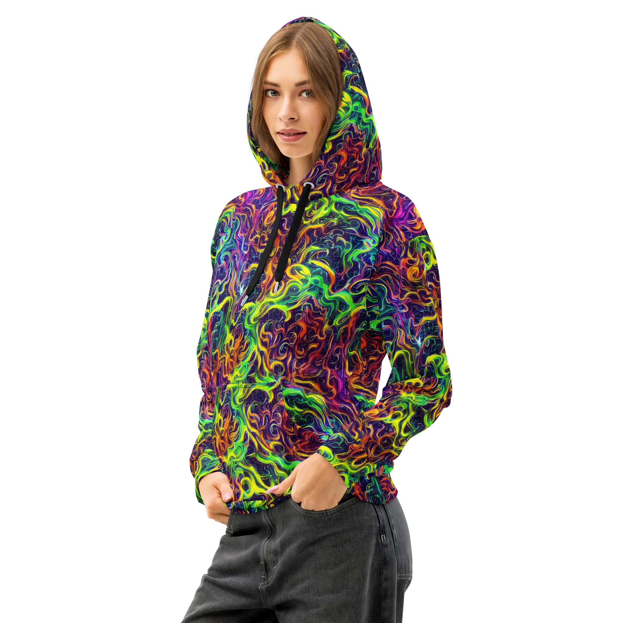 Liquid Fireworks on Cotton Hoodie — Left Front