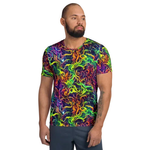 Liquid Fireworks on a Men's Athletic T-Shirt
