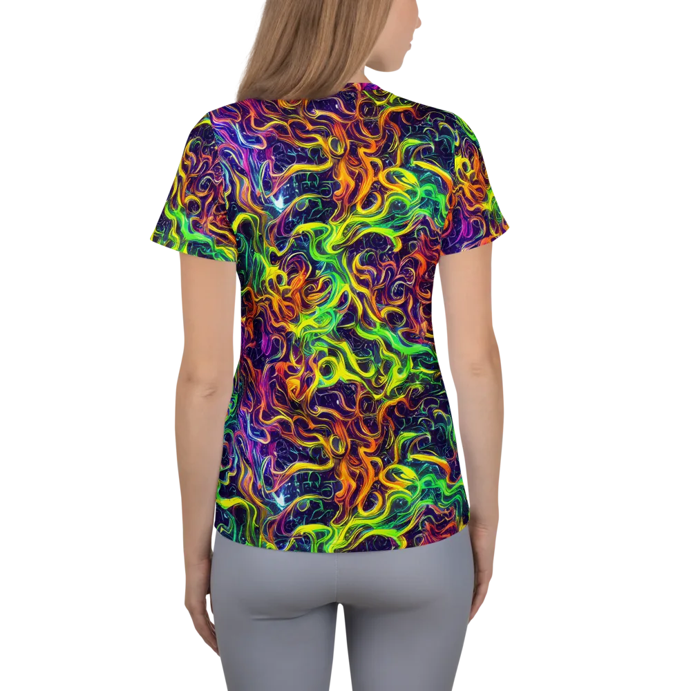 Liquid Fireworks on Women's Athletic T-Shirt — Back