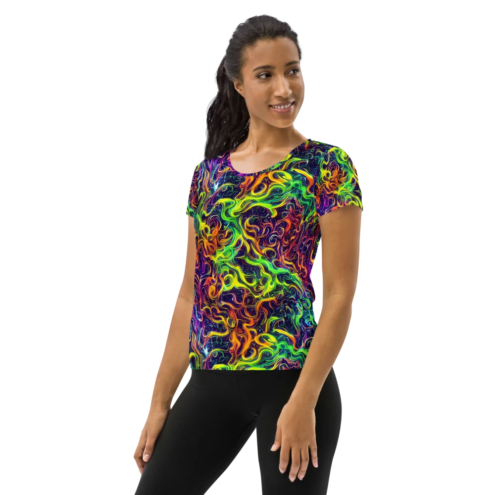 Liquid Fireworks on Women's Athletic T-Shirt — Left