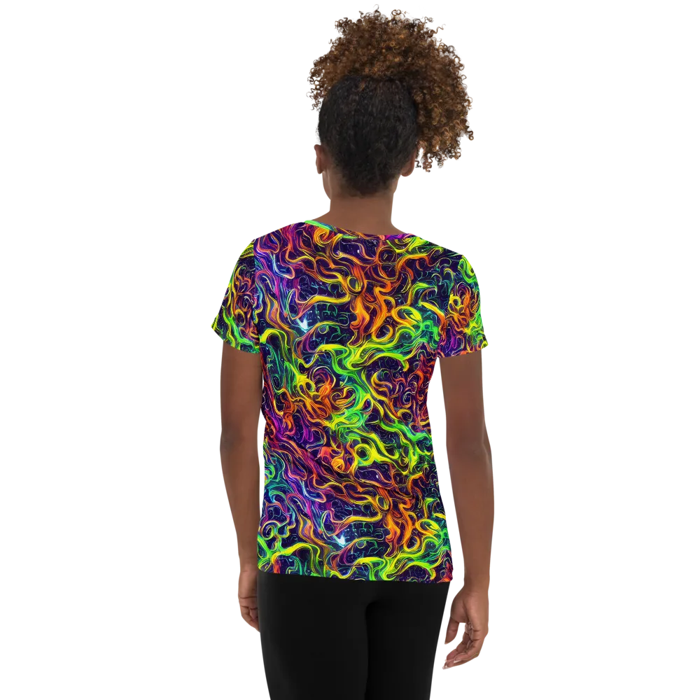 Liquid Fireworks on Women's Athletic T-Shirt — Back