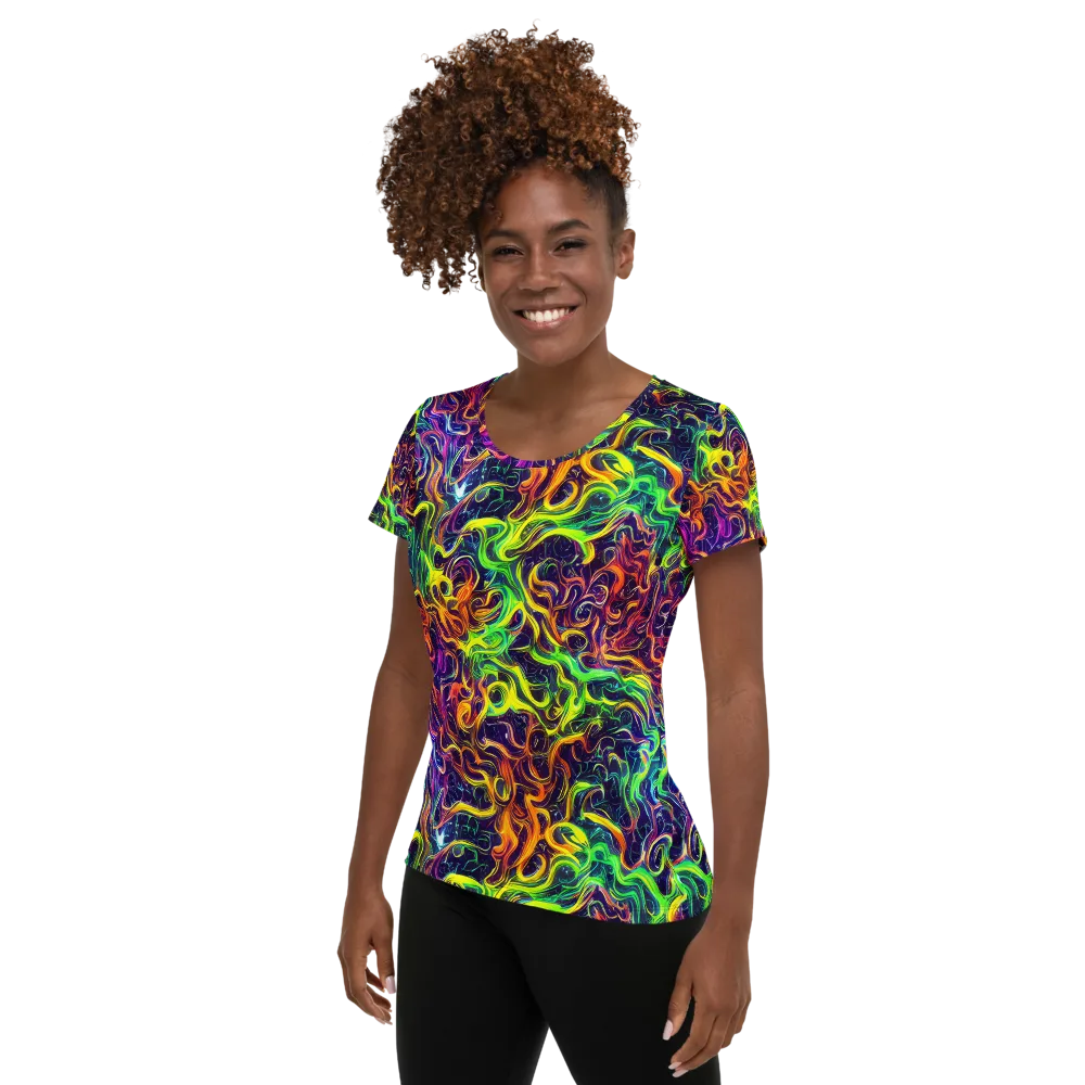 Liquid Fireworks on Women's Athletic T-Shirt — Left