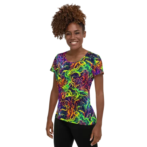 Liquid Fireworks on a Women's Athletic T-Shirt