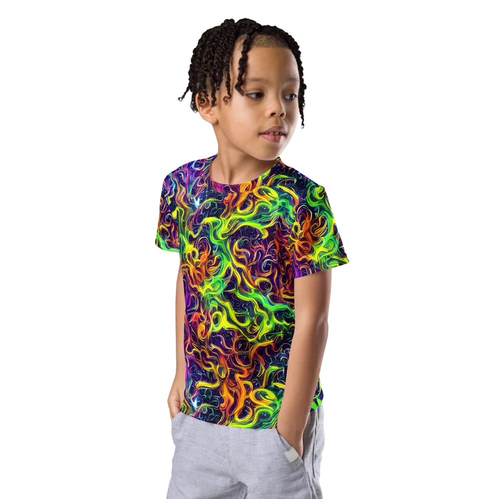Liquid Fireworks on Kids Crew Neck T-Shirt — Left Front