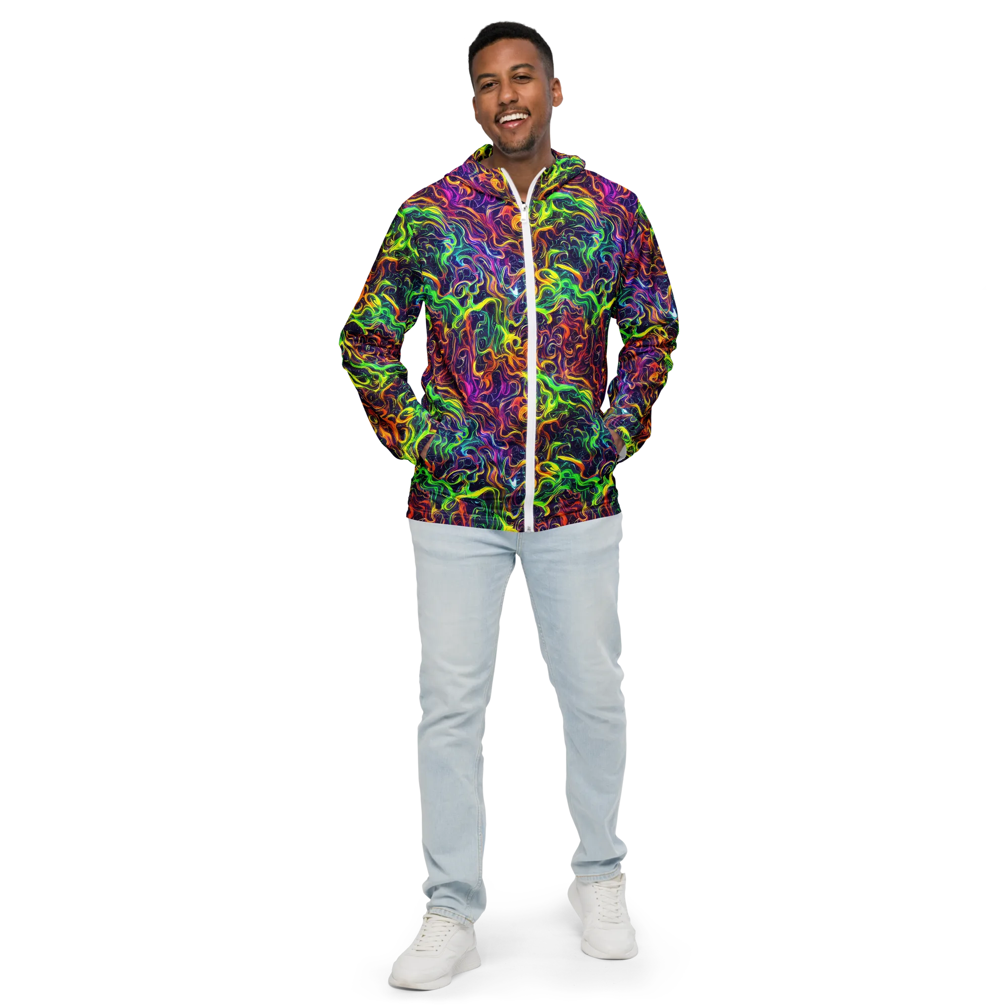 Liquid Fireworks on Men's Windbreaker — Front