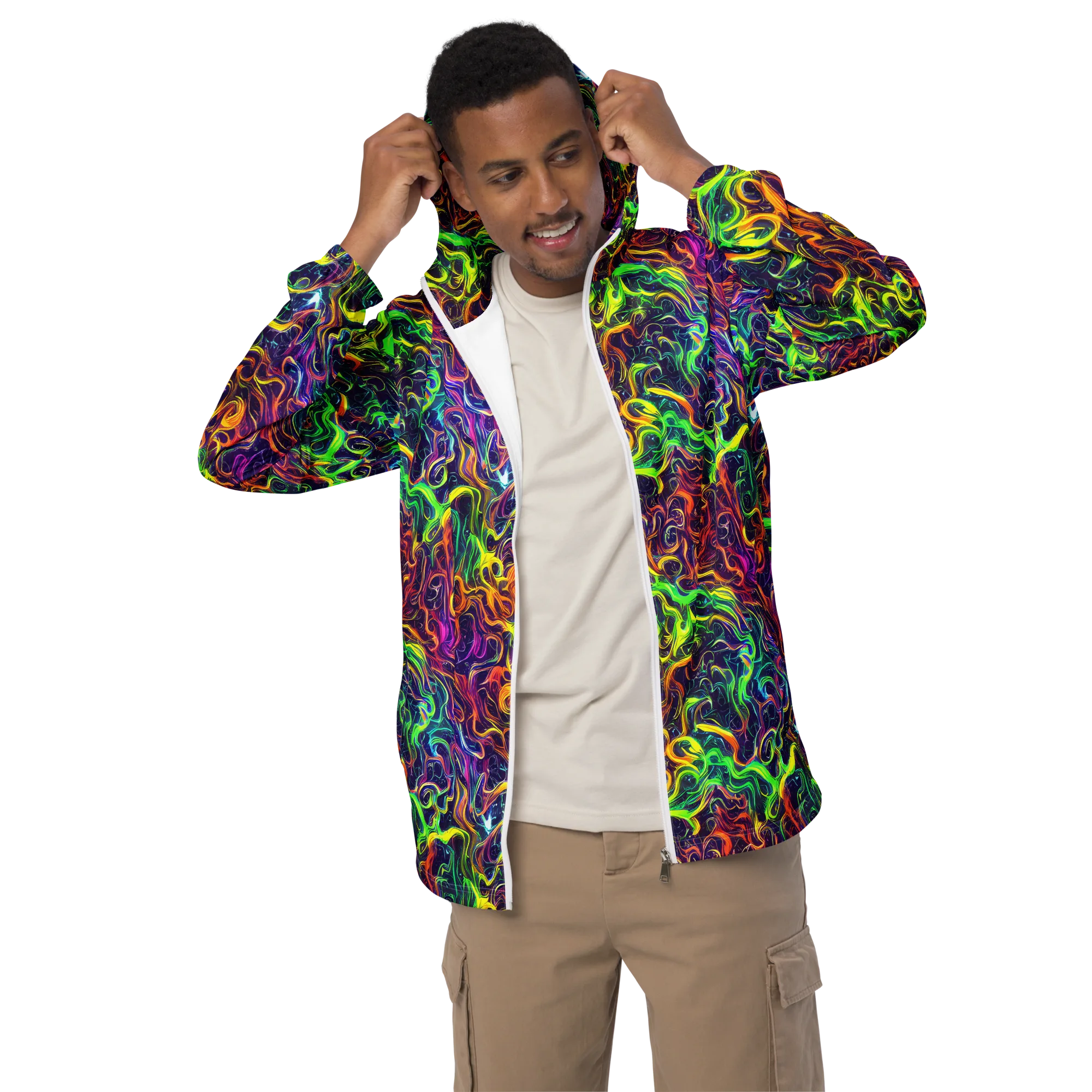 Liquid Fireworks on Men's Windbreaker — Front