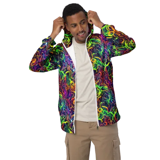 Liquid Fireworks on a Men's Windbreaker