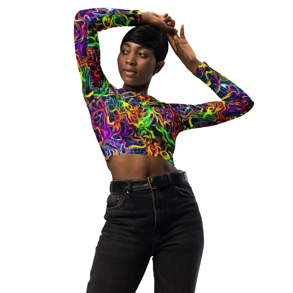 Liquid Fireworks on Long Sleeve Crop Top — Front