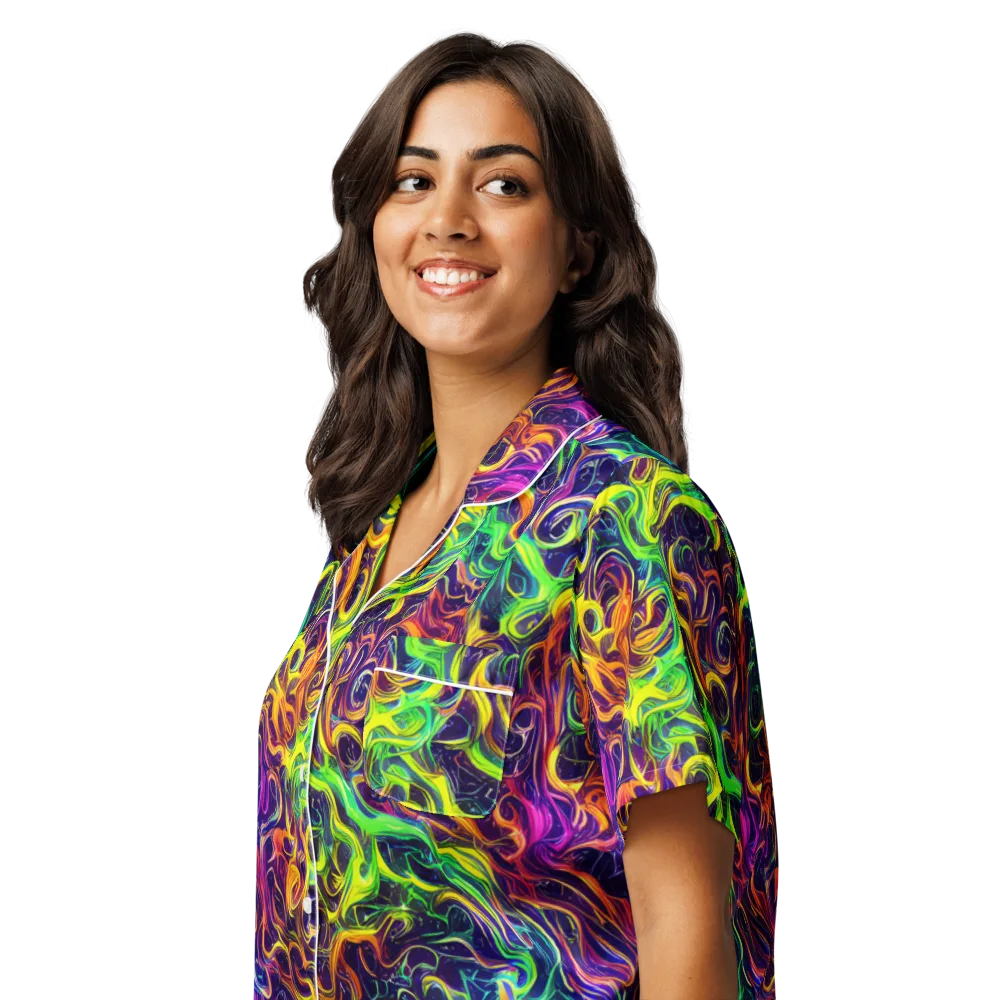 Liquid Fireworks on Women's Short Sleeve Pajama Top — Left Front