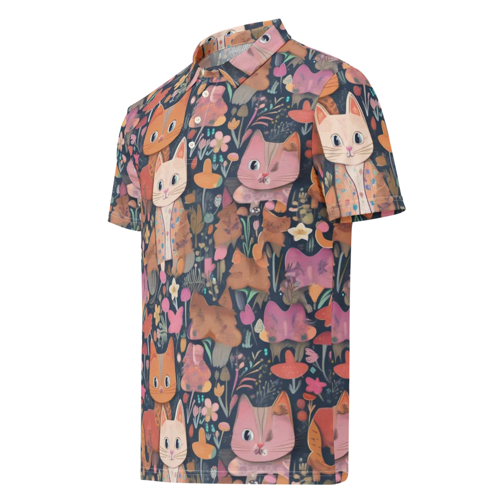 Mushroom Cat Garden on Men's Slim Fit Polo Shirt — Left Front