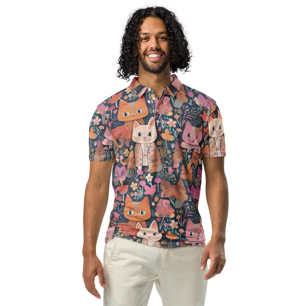 Mushroom Cat Garden on Men's Slim Fit Polo Shirt — Front