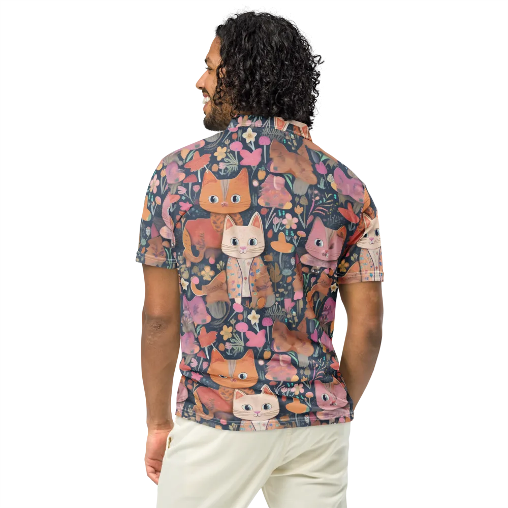 Mushroom Cat Garden on Men's Slim Fit Polo Shirt — Back