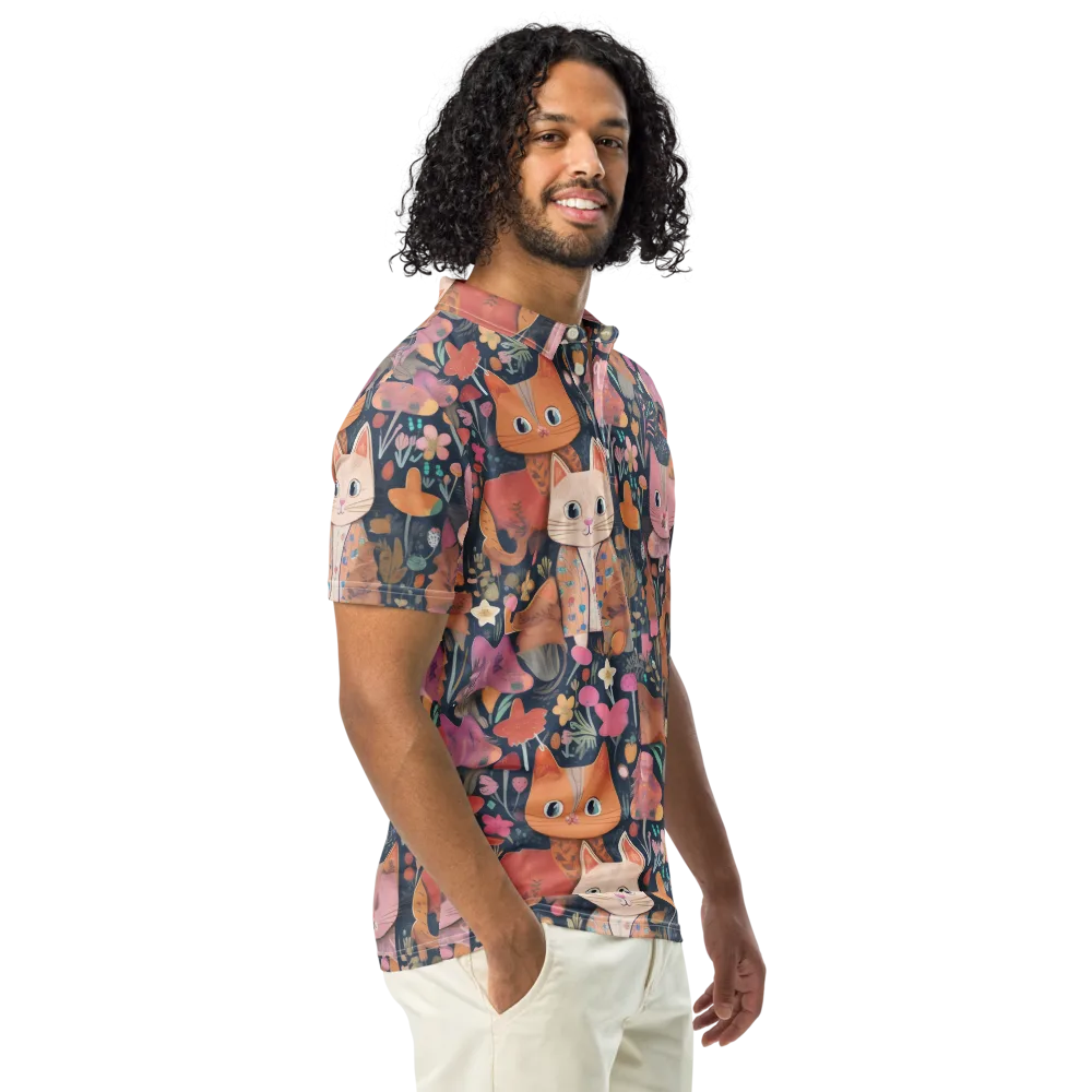 Mushroom Cat Garden on Men's Slim Fit Polo Shirt — Right Front