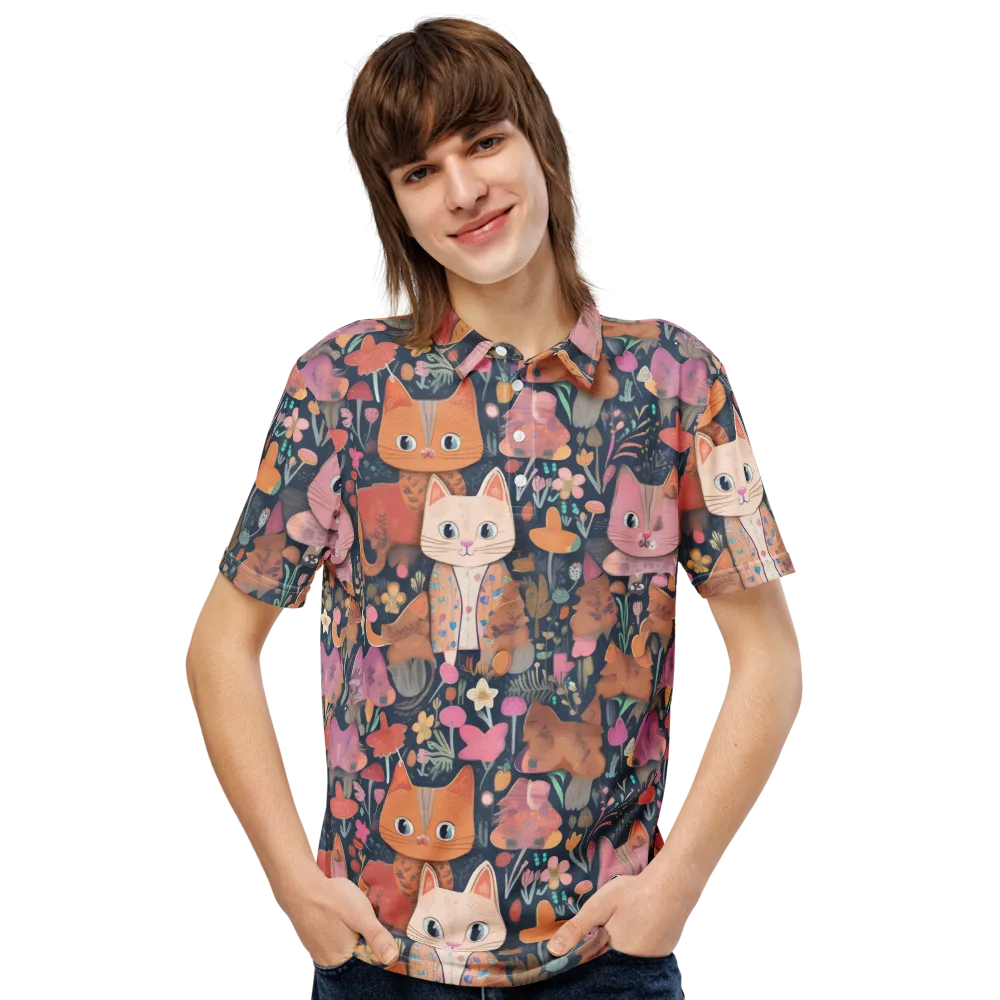 Mushroom Cat Garden on Men's Slim Fit Polo Shirt — Front