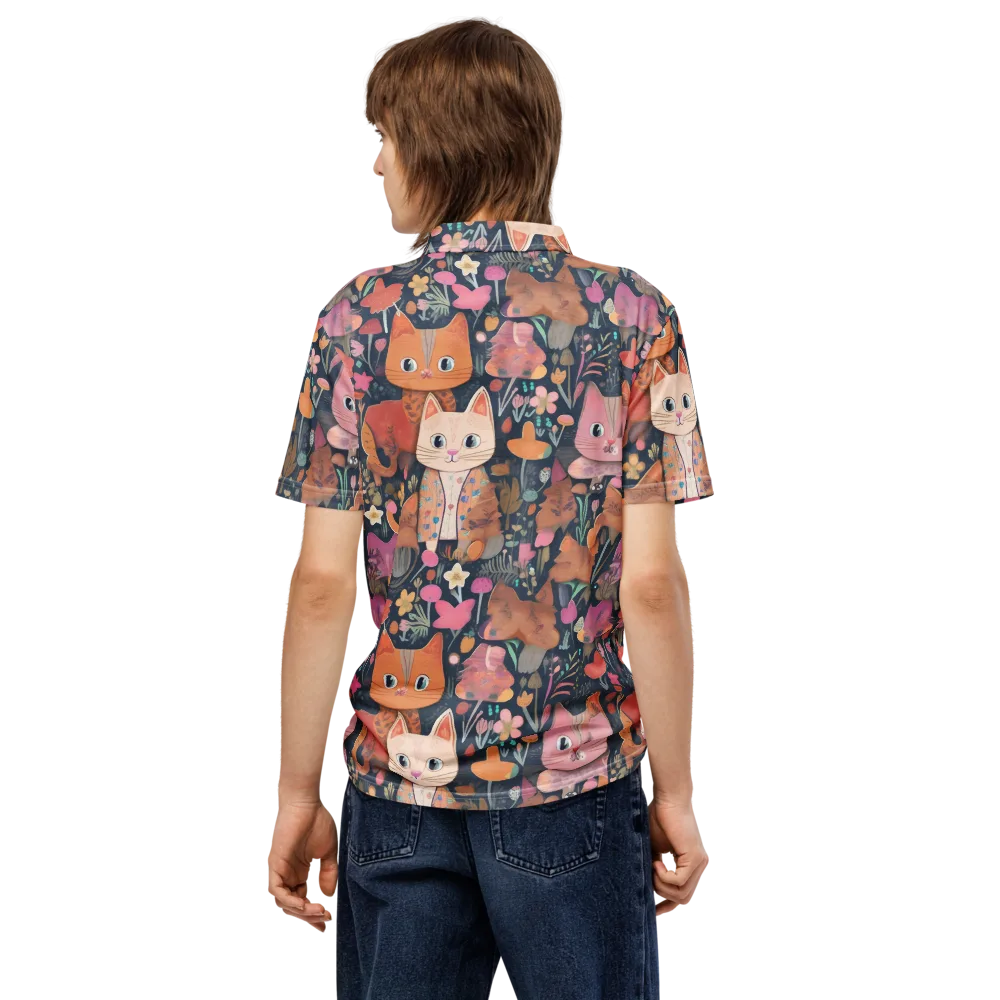 Mushroom Cat Garden on Men's Slim Fit Polo Shirt — Back