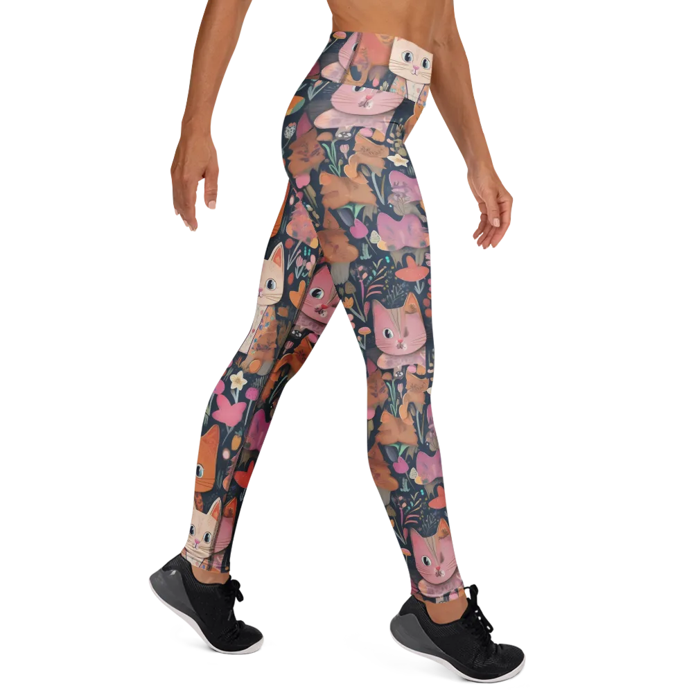 Mushroom Cat Garden on Yoga Leggings — Right
