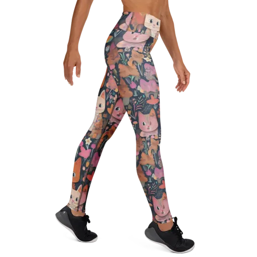 Mushroom Cat Garden on a Yoga Leggings