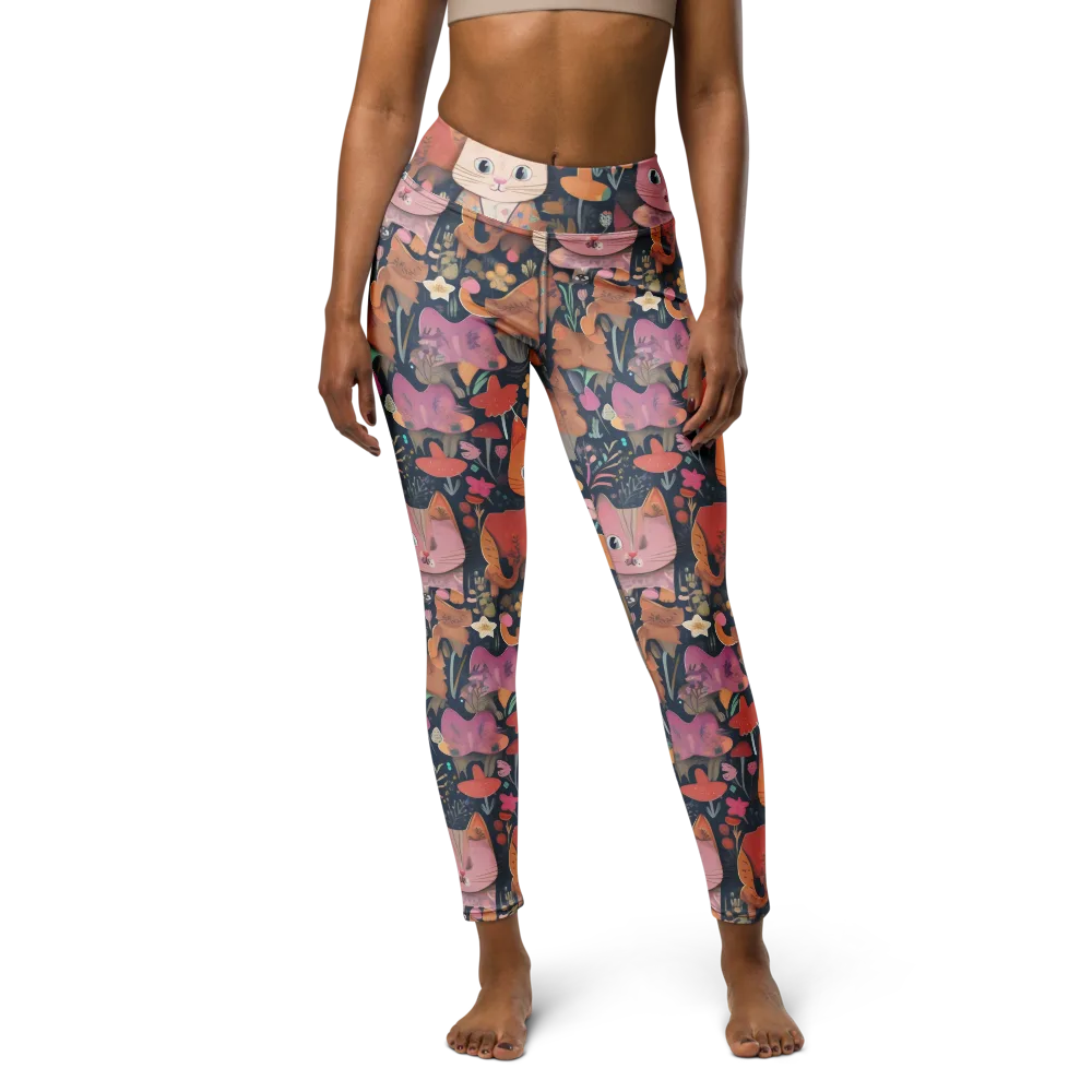 Mushroom Cat Garden on Yoga Leggings — Front