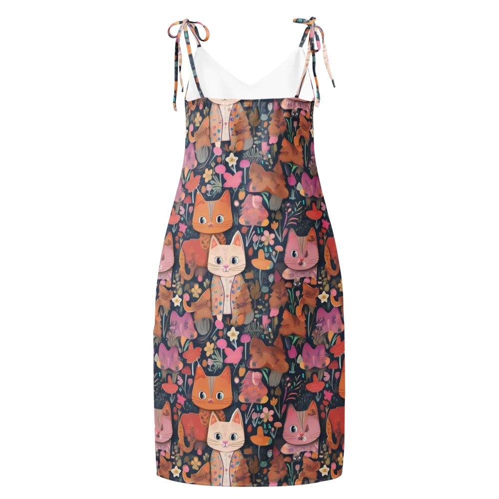 Mushroom Cat Garden on Slip Dress — Back