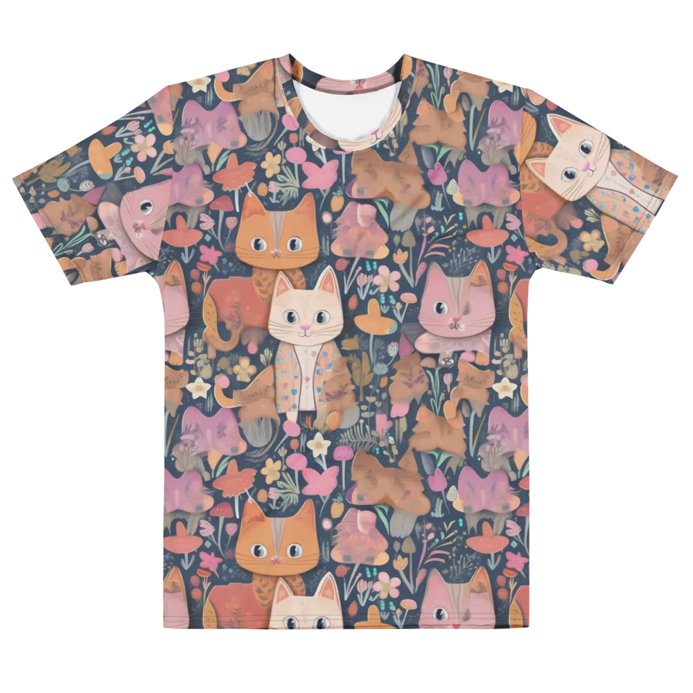 Mushroom Cat Garden on Men's Cotton Crew Neck T-Shirt — Front