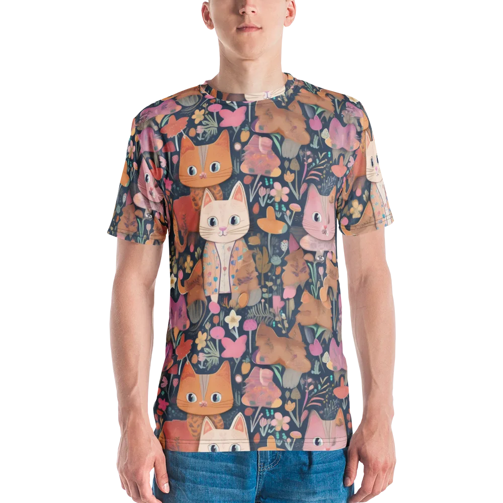 Mushroom Cat Garden on Men's Crew Neck T-Shirt — Front