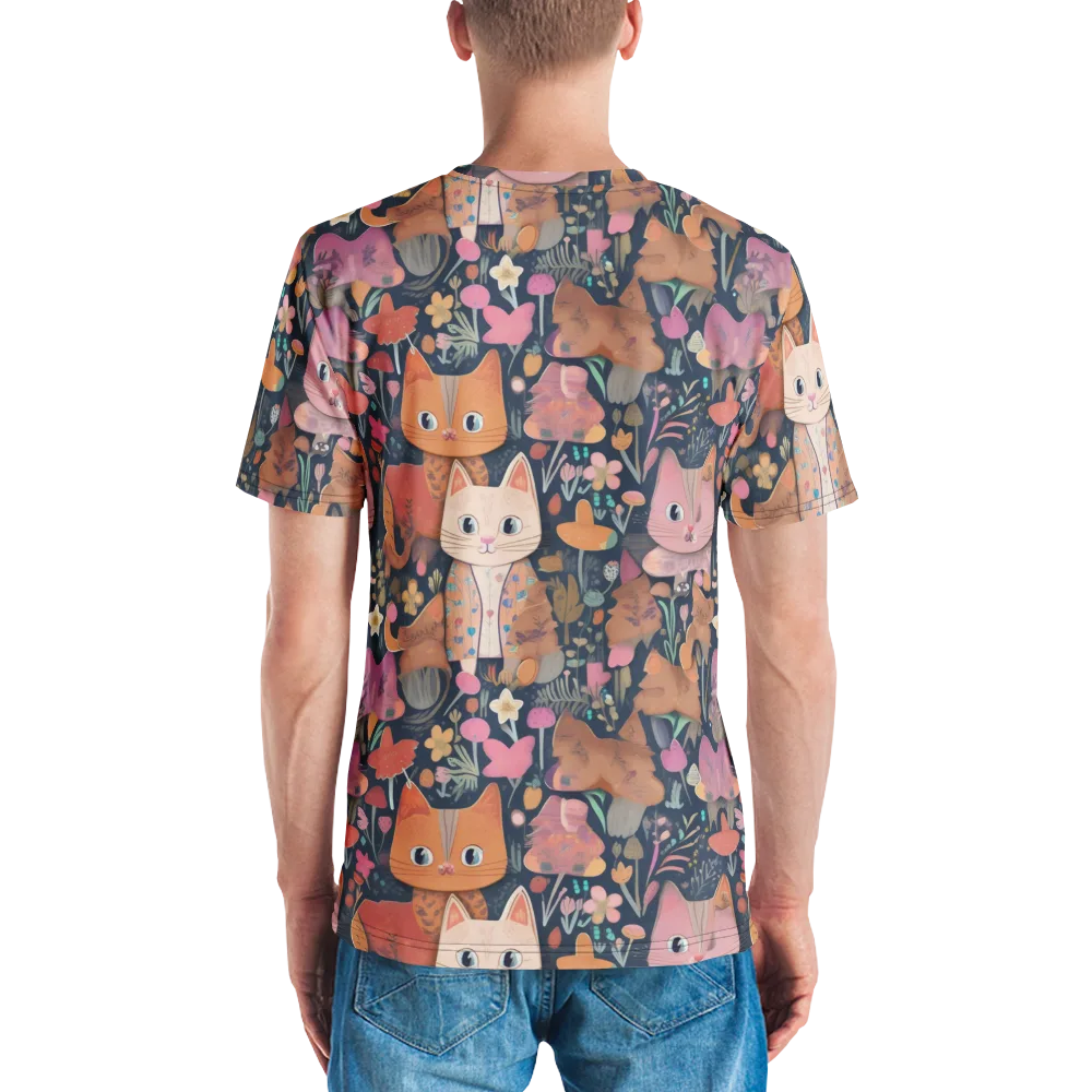 Mushroom Cat Garden on Men's Crew Neck T-Shirt — Back