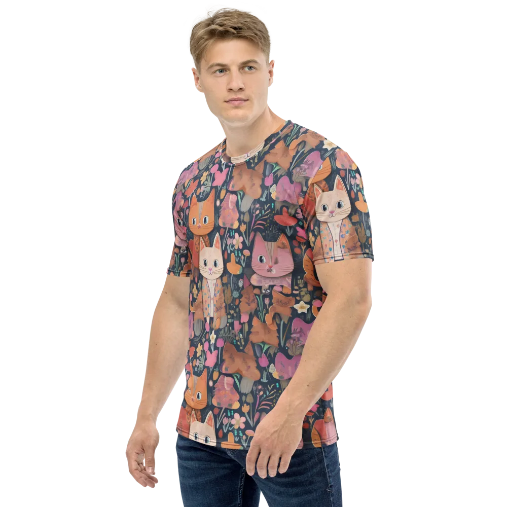 Mushroom Cat Garden on Men's Crew Neck T-Shirt — Left