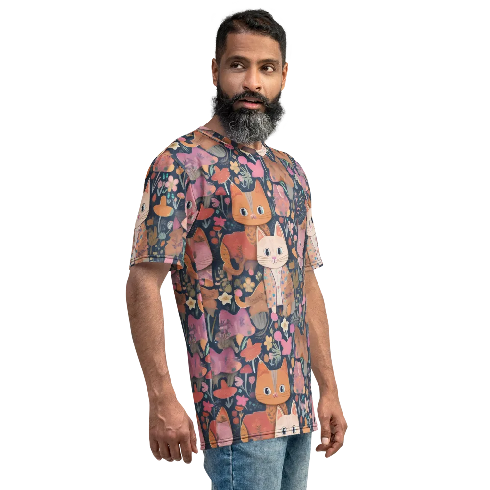 Mushroom Cat Garden on Men's Crew Neck T-Shirt — Right