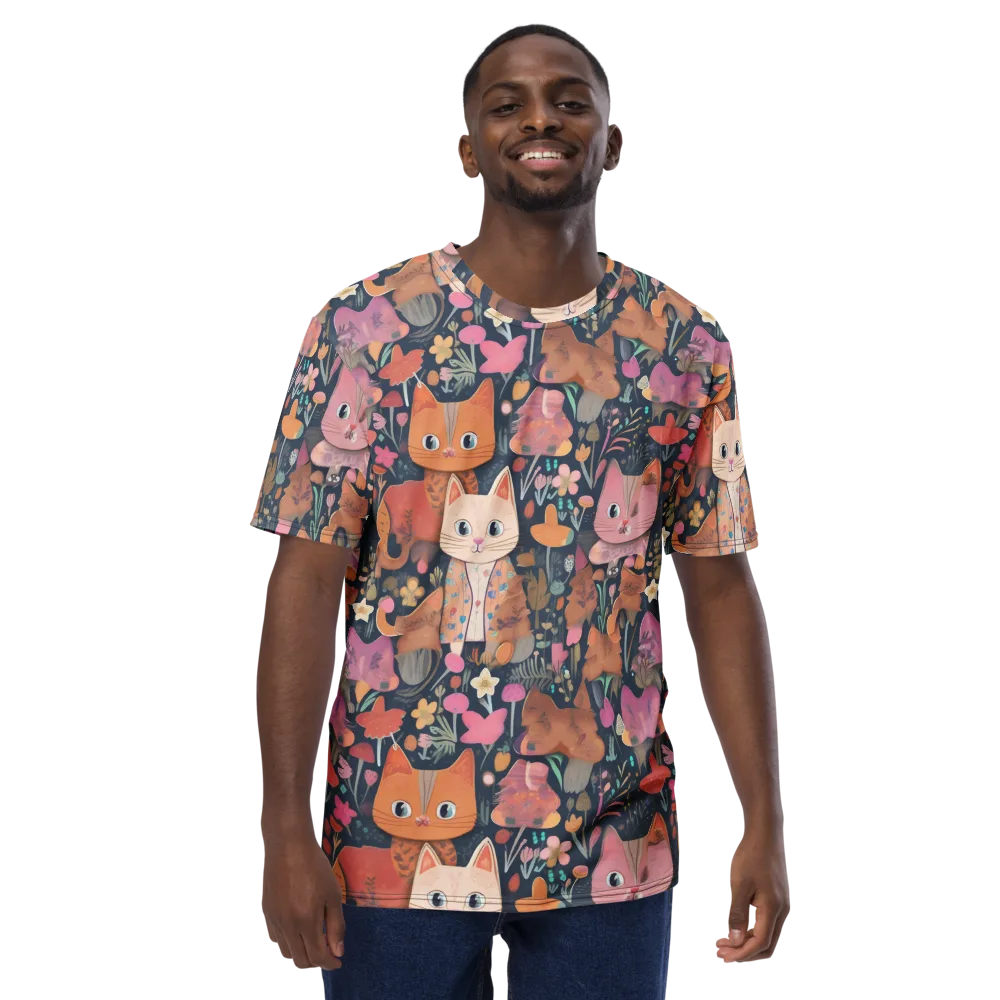 Mushroom Cat Garden on Men's Crew Neck T-Shirt — Front