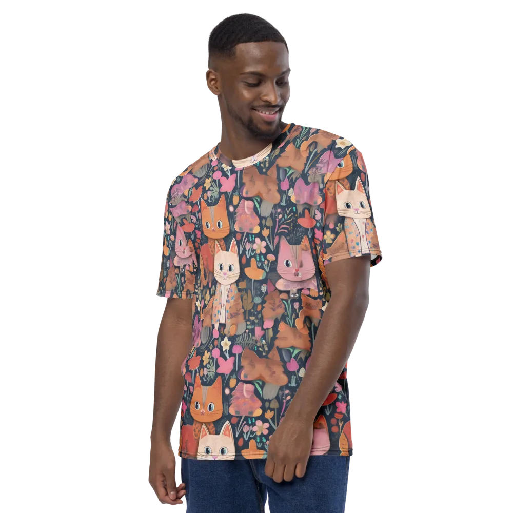 Mushroom Cat Garden on Men's Crew Neck T-Shirt — Left