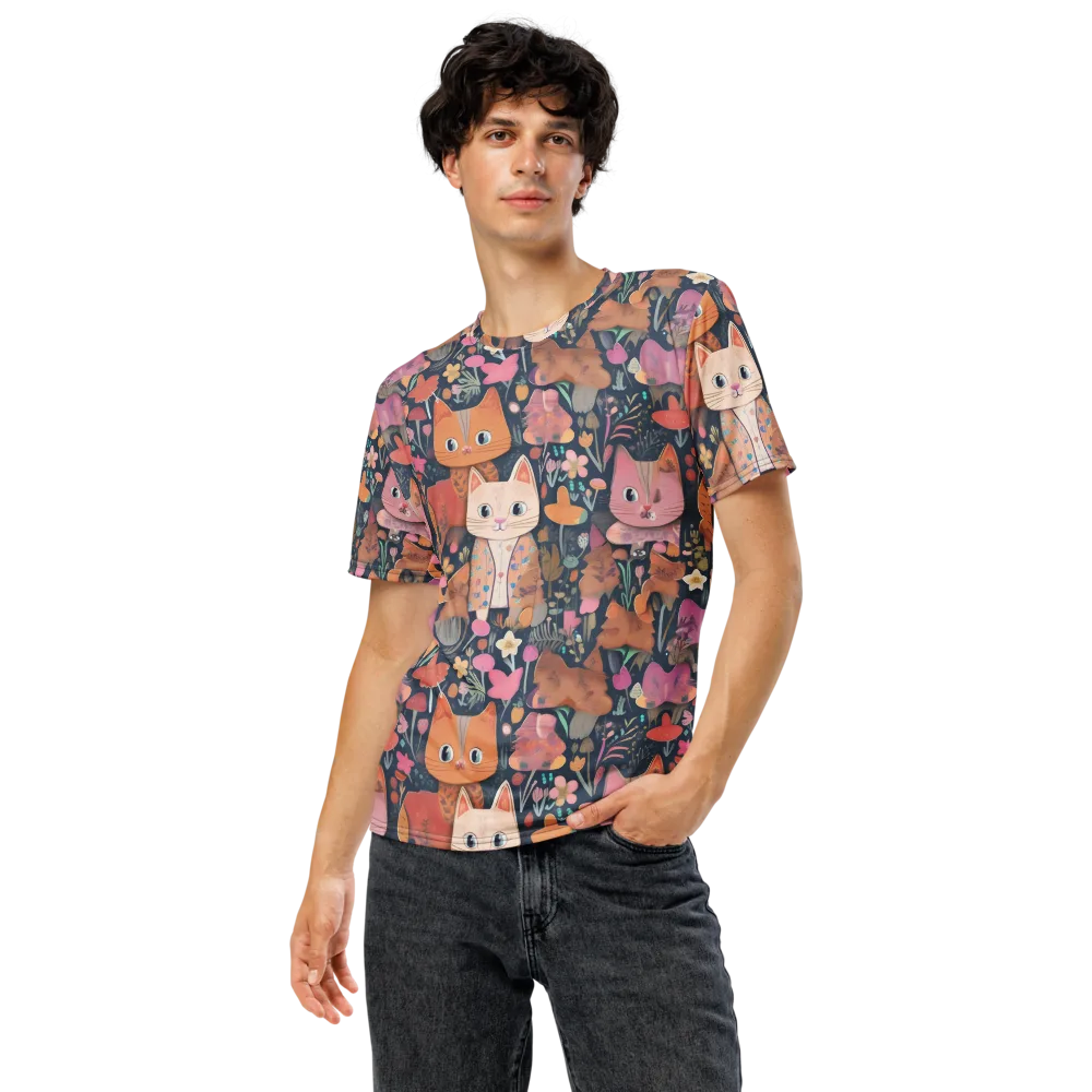 Mushroom Cat Garden on Men's Crew Neck T-Shirt — Front