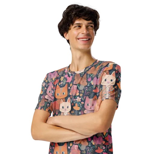 Mushroom Cat Garden on a Men's Crew Neck T-Shirt